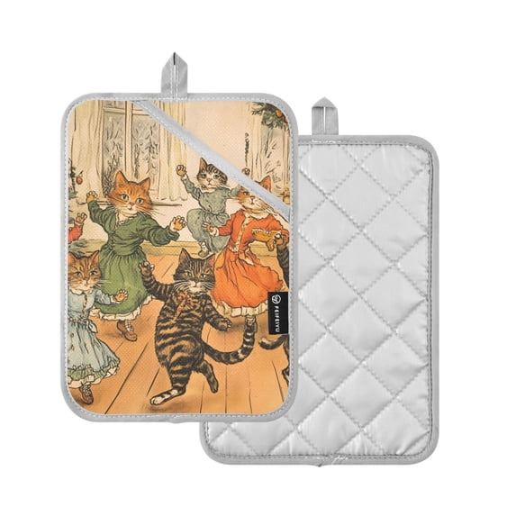 Yayeee Pot Holders Kitchen Heat Resistant with Pocket 7"x9.8" Cotton Oven Cooking Hot Pads, Cats in Party