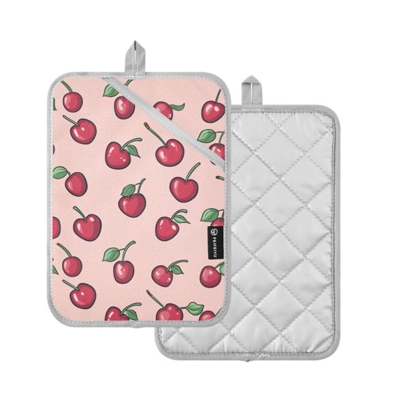 Yayeee Pot Holders Kitchen Heat Resistant with Pocket 7"x9.8" Cotton Oven Cooking Hot Pads, Cherries Pattern