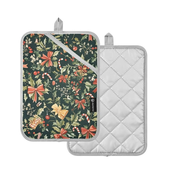 Yayeee Pot Holders Kitchen Heat Resistant with Pocket 7"x9.8" Cotton Oven Cooking Hot Pads, Christmas Bows