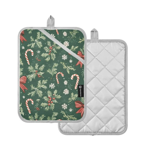 Yayeee Pot Holders Kitchen Heat Resistant with Pocket 7"x9.8" Cotton Oven Cooking Hot Pads, Christmas Candy Cane