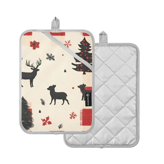 Yayeee Pot Holders Kitchen Heat Resistant with Pocket 7"x9.8" Cotton Oven Cooking Hot Pads, Christmas Forest