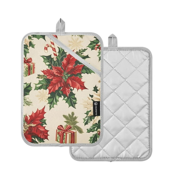 Yayeee Pot Holders Kitchen Heat Resistant with Pocket 7"x9.8" Cotton Oven Cooking Hot Pads, Christmas Poinsettia
