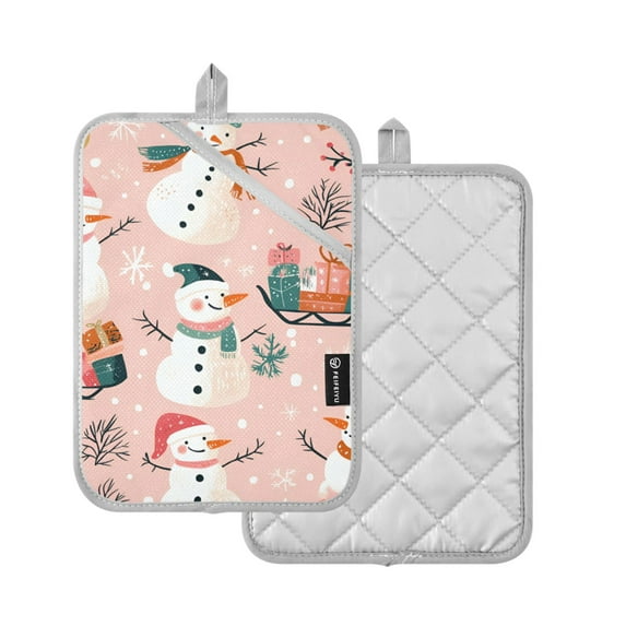 Yayeee Pot Holders Kitchen Heat Resistant with Pocket 7"x9.8" Cotton Oven Cooking Hot Pads, Christmas Snowman