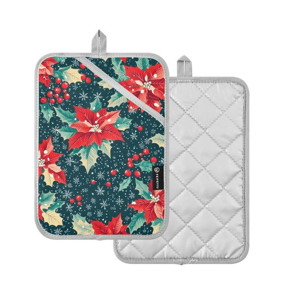 Yayeee Pot Holders Kitchen Heat Resistant with Pocket 7"x9.8" Cotton Oven Cooking Hot Pads, Christmas Themed Leaves