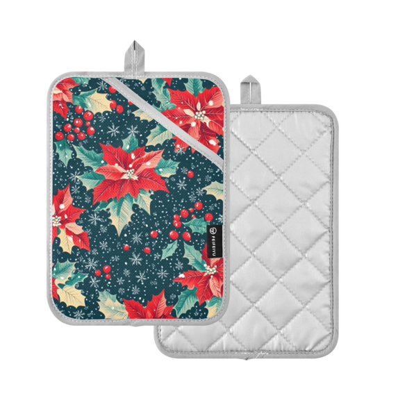 Yayeee Pot Holders Kitchen Heat Resistant with Pocket 7"x9.8" Cotton Oven Cooking Hot Pads, Christmas Themed Leaves