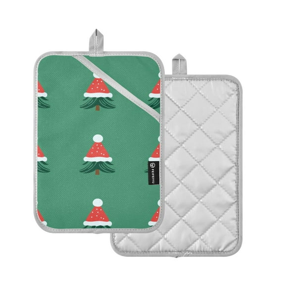 Yayeee Pot Holders Kitchen Heat Resistant with Pocket 7"x9.8" Cotton Oven Cooking Hot Pads, Christmas Trees