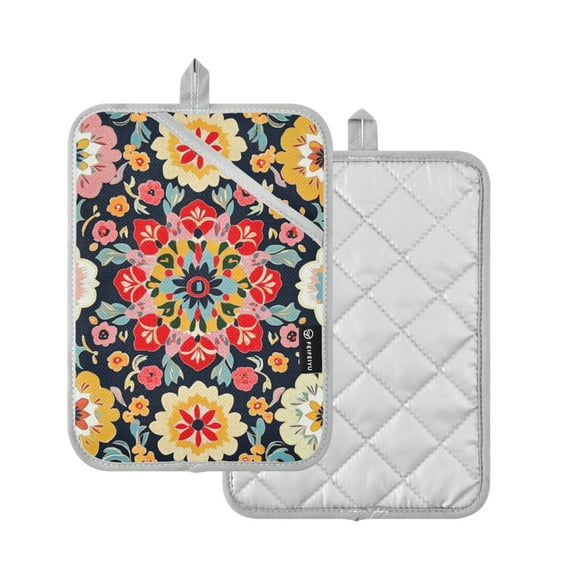 Yayeee Pot Holders Kitchen Heat Resistant with Pocket 7"x9.8" Cotton Oven Cooking Hot Pads, Colorful Floral Pattern
