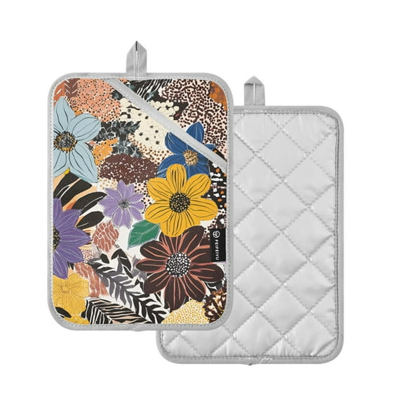 Yayeee Pot Holders Kitchen Heat Resistant with Pocket 7"x9.8" Cotton Oven Cooking Hot Pads, Colorful Flowers