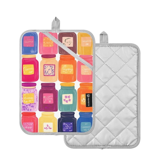 Yayeee Pot Holders Kitchen Heat Resistant with Pocket 7"x9.8" Cotton Oven Cooking Hot Pads, Colorful Jars
