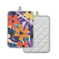 Yayeee Pot Holders Kitchen Heat Resistant with Pocket 7"x9.8" Cotton Oven Cooking Hot Pads, Colorful Painted Flowers Pattern