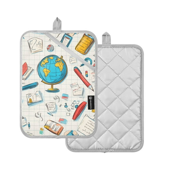Yayeee Pot Holders Kitchen Heat Resistant with Pocket 7"x9.8" Cotton Oven Cooking Hot Pads, Colorful School