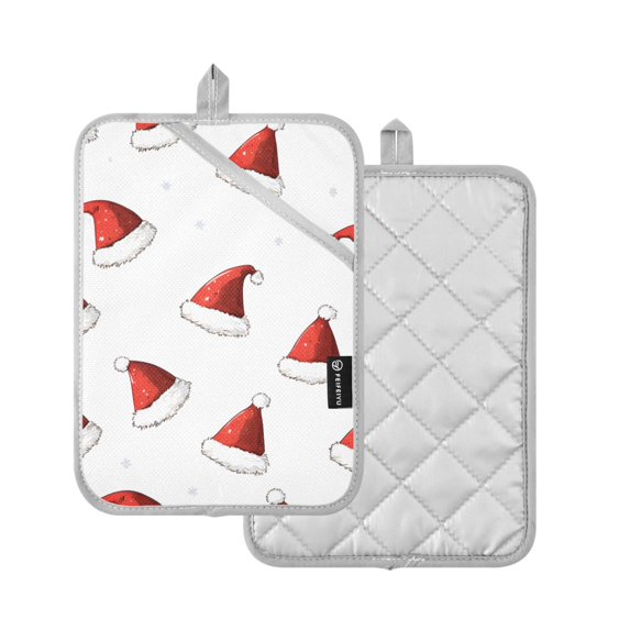 Yayeee Pot Holders Kitchen Heat Resistant with Pocket 7"x9.8" Cotton Oven Cooking Hot Pads, Cute Santa Hats Pattern