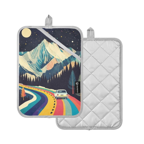 Yayeee Pot Holders Kitchen Heat Resistant with Pocket 7"x9.8" Cotton Oven Cooking Hot Pads, Evening Mountain Road