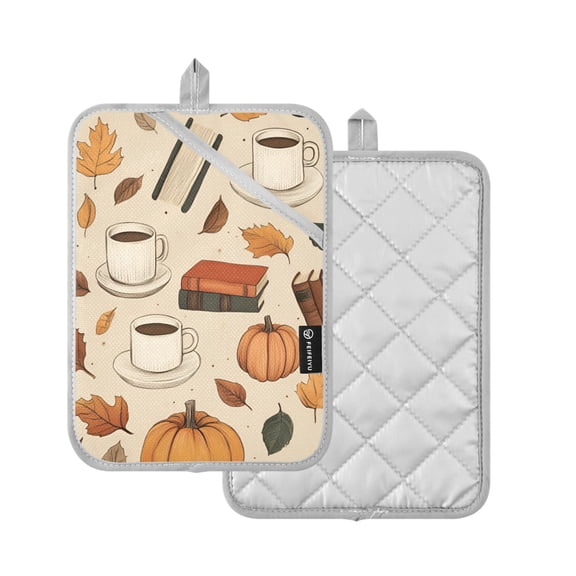 Yayeee Pot Holders Kitchen Heat Resistant with Pocket 7"x9.8" Cotton Oven Cooking Hot Pads, Fall Book