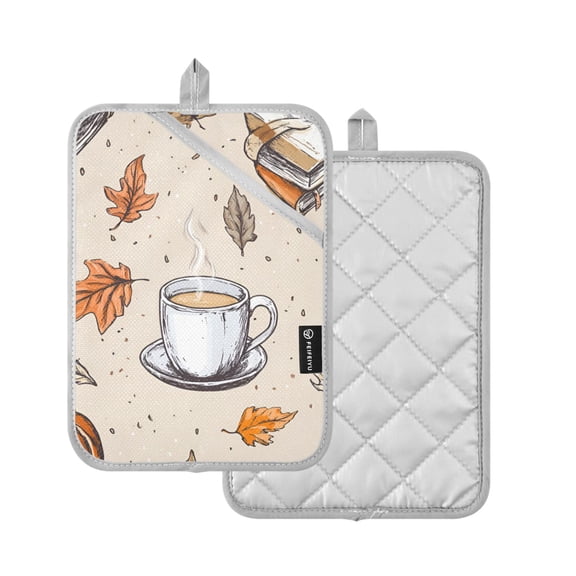 Yayeee Pot Holders Kitchen Heat Resistant with Pocket 7"x9.8" Cotton Oven Cooking Hot Pads, Fall Coffee