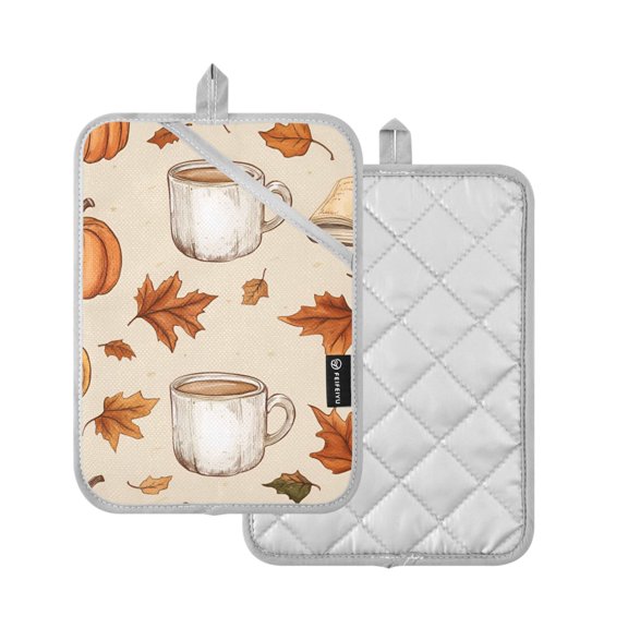 Yayeee Pot Holders Kitchen Heat Resistant with Pocket 7"x9.8" Cotton Oven Cooking Hot Pads, Fall Mug Pattern