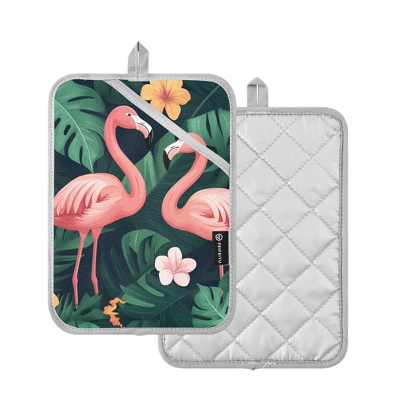 Yayeee Pot Holders Kitchen Heat Resistant with Pocket 7"x9.8" Cotton Oven Cooking Hot Pads, Flamingo Leaves Pattern