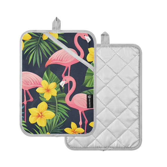 Yayeee Pot Holders Kitchen Heat Resistant with Pocket 7"x9.8" Cotton Oven Cooking Hot Pads, Flamingo Pattern