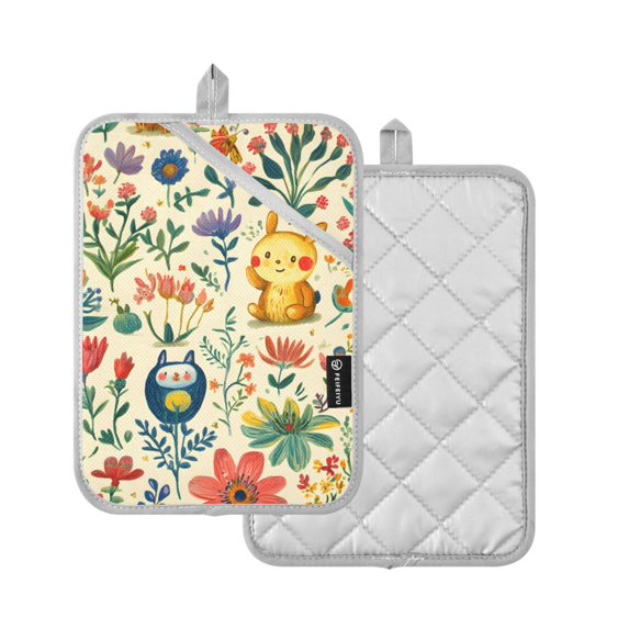 Yayeee Pot Holders Kitchen Heat Resistant with Pocket 7"x9.8" Cotton Oven Cooking Hot Pads, Floral Animals