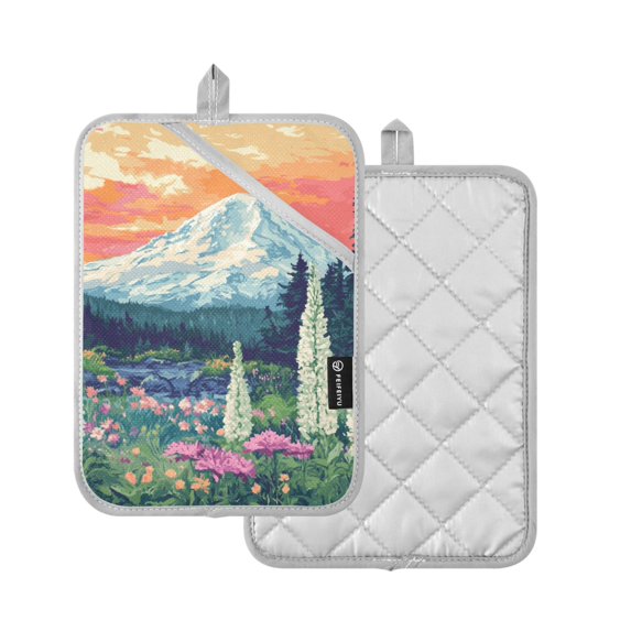 Yayeee Pot Holders Kitchen Heat Resistant with Pocket 7"x9.8" Cotton Oven Cooking Hot Pads, Floral Mountain