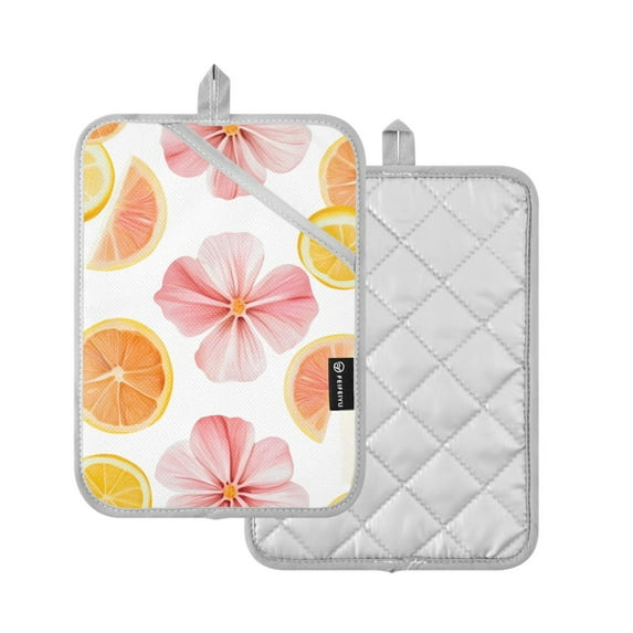Yayeee Pot Holders Kitchen Heat Resistant with Pocket 7"x9.8" Cotton Oven Cooking Hot Pads, Floral Orange