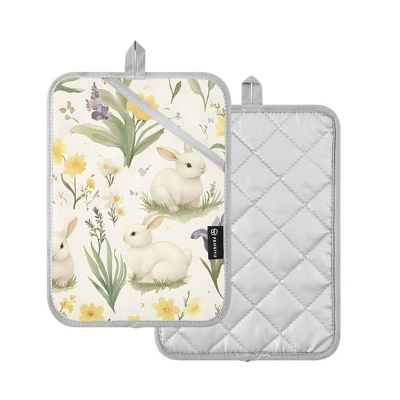 Yayeee Pot Holders Kitchen Heat Resistant with Pocket 7"x9.8" Cotton Oven Cooking Hot Pads, Floral Rabbit