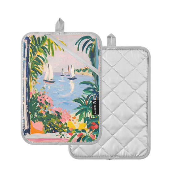 Yayeee Pot Holders Kitchen Heat Resistant with Pocket 7"x9.8" Cotton Oven Cooking Hot Pads, Floral Seaside