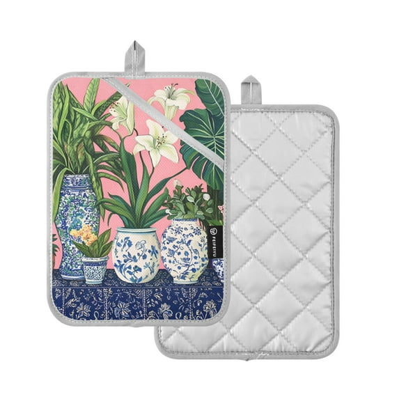 Yayeee Pot Holders Kitchen Heat Resistant with Pocket 7"x9.8" Cotton Oven Cooking Hot Pads, Floral Vase