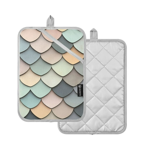 Yayeee Pot Holders Kitchen Heat Resistant with Pocket 7"x9.8" Cotton Oven Cooking Hot Pads, Green Art Pattern