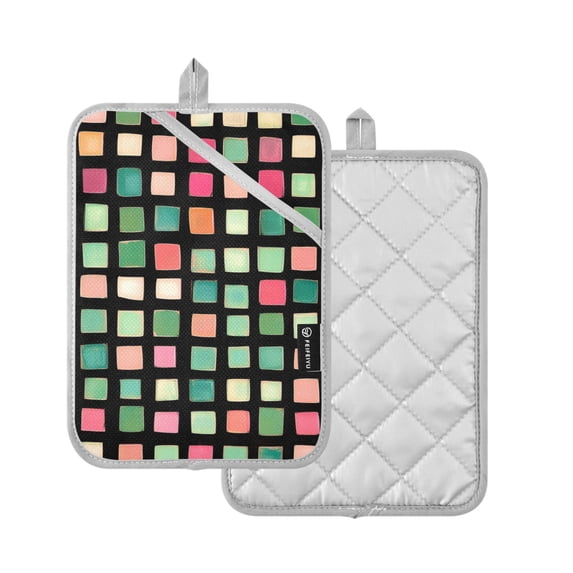 Yayeee Pot Holders Kitchen Heat Resistant with Pocket 7"x9.8" Cotton Oven Cooking Hot Pads, Green Block Pattern
