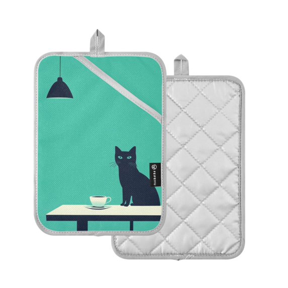 Yayeee Pot Holders Kitchen Heat Resistant with Pocket 7"x9.8" Cotton Oven Cooking Hot Pads, Green Cat