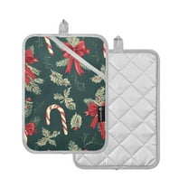 Yayeee Pot Holders Kitchen Heat Resistant with Pocket 7"x9.8" Cotton Oven Cooking Hot Pads, Green Christmas Candy Canes