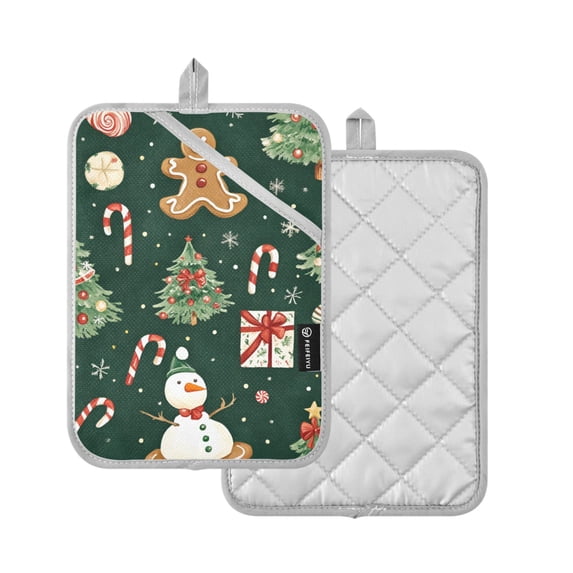 Yayeee Pot Holders Kitchen Heat Resistant with Pocket 7"x9.8" Cotton Oven Cooking Hot Pads, Green Christmas Trees
