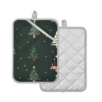 Yayeee Pot Holders Kitchen Heat Resistant with Pocket 7"x9.8" Cotton Oven Cooking Hot Pads, Green Christmas Trees