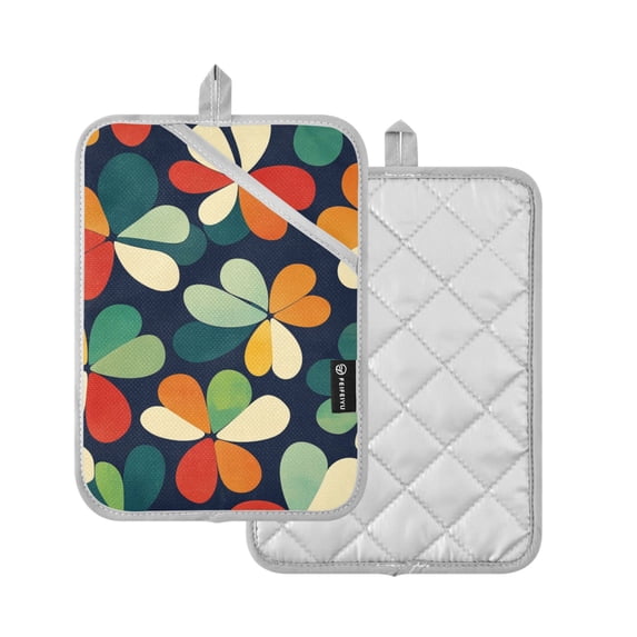 Yayeee Pot Holders Kitchen Heat Resistant with Pocket 7"x9.8" Cotton Oven Cooking Hot Pads, Green Clover Pattern