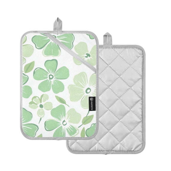 Yayeee Pot Holders Kitchen Heat Resistant with Pocket 7"x9.8" Cotton Oven Cooking Hot Pads, Green Floral