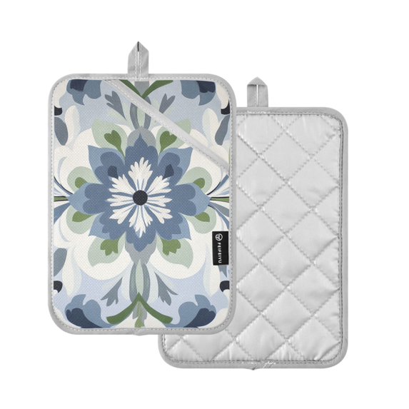 Yayeee Pot Holders Kitchen Heat Resistant with Pocket 7"x9.8" Cotton Oven Cooking Hot Pads, Green Floral