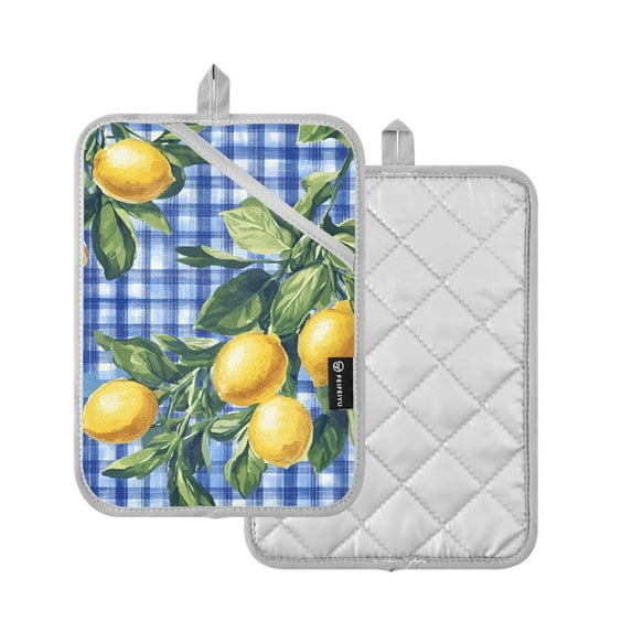 Yayeee Pot Holders Kitchen Heat Resistant with Pocket 7"x9.8" Cotton Oven Cooking Hot Pads, Green Lemon Plaid