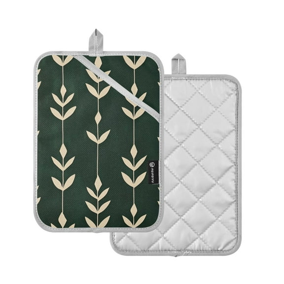 Yayeee Pot Holders Kitchen Heat Resistant with Pocket 7"x9.8" Cotton Oven Cooking Hot Pads, Green Plants