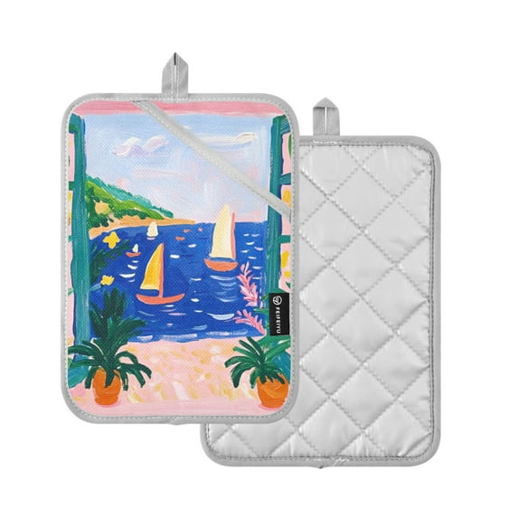 Yayeee Pot Holders Kitchen Heat Resistant with Pocket 7"x9.8" Cotton Oven Cooking Hot Pads, Green Seaside