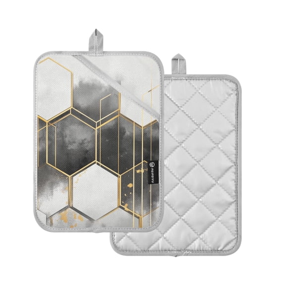 Yayeee Pot Holders Kitchen Heat Resistant with Pocket 7"x9.8" Cotton Oven Cooking Hot Pads, Grey Hexagons
