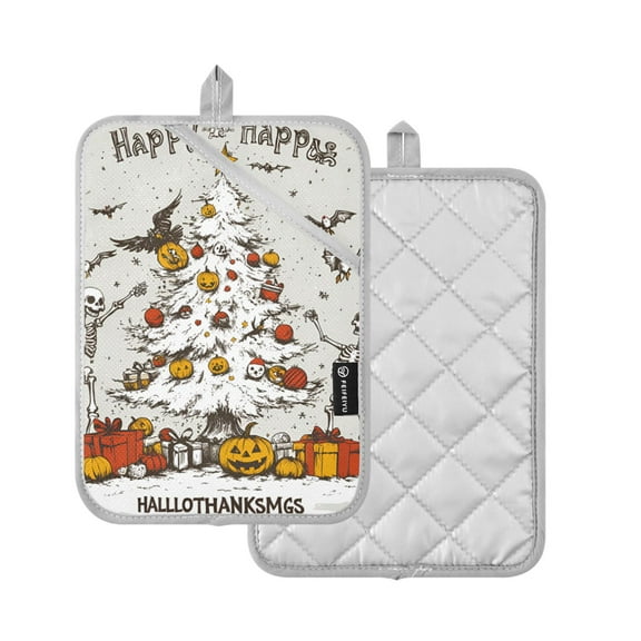 Yayeee Pot Holders Kitchen Heat Resistant with Pocket 7"x9.8" Cotton Oven Cooking Hot Pads, Halloween Christmas Trees