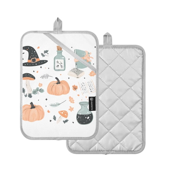 Yayeee Pot Holders Kitchen Heat Resistant with Pocket 7"x9.8" Cotton Oven Cooking Hot Pads, Halloween Pumpkin
