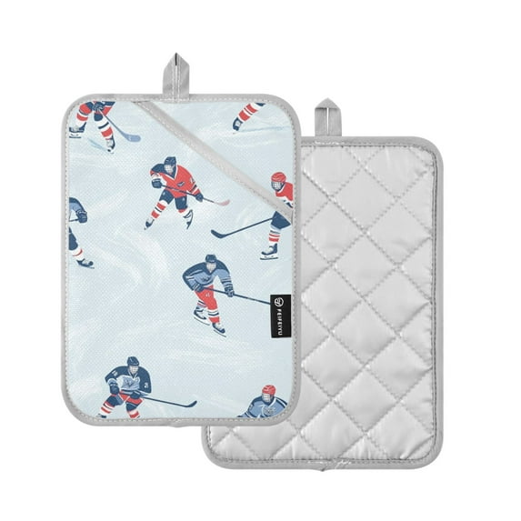 Yayeee Pot Holders Kitchen Heat Resistant with Pocket 7"x9.8" Cotton Oven Cooking Hot Pads, Hockey Action Zone