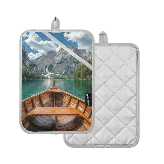 Yayeee Pot Holders Kitchen Heat Resistant with Pocket 7"x9.8" Cotton Oven Cooking Hot Pads, Lake