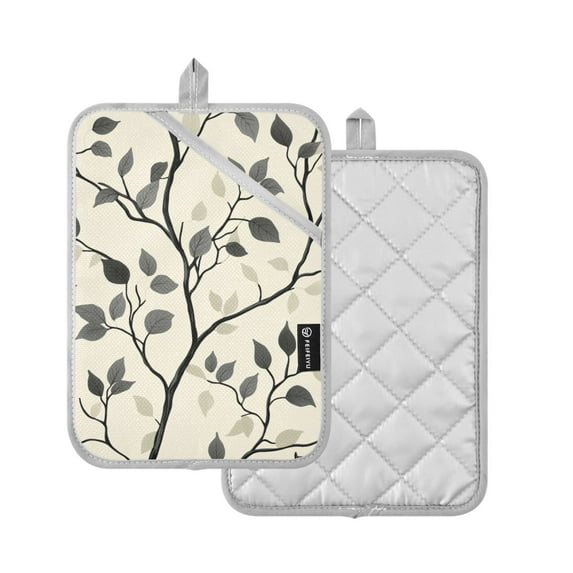 Yayeee Pot Holders Kitchen Heat Resistant with Pocket 7"x9.8" Cotton Oven Cooking Hot Pads, Leaves Pattern