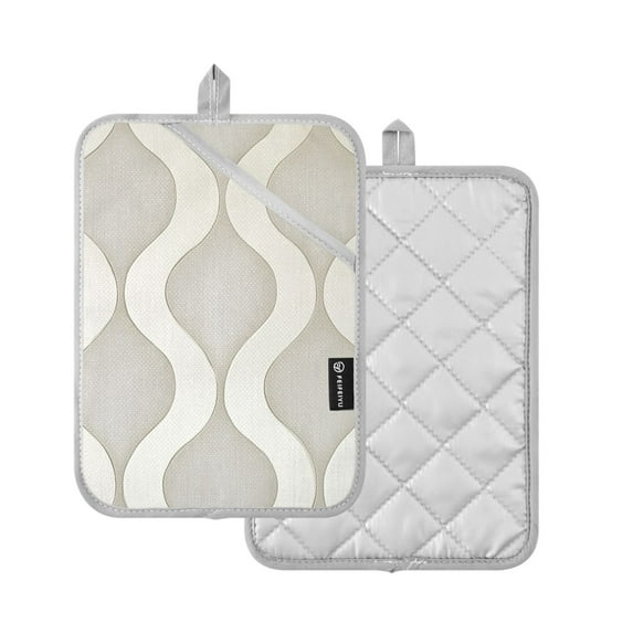 Yayeee Pot Holders Kitchen Heat Resistant with Pocket 7"x9.8" Cotton Oven Cooking Hot Pads, Light Gray Pattern
