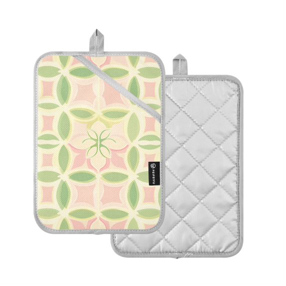 Yayeee Pot Holders Kitchen Heat Resistant with Pocket 7"x9.8" Cotton Oven Cooking Hot Pads, Light Green Geometric