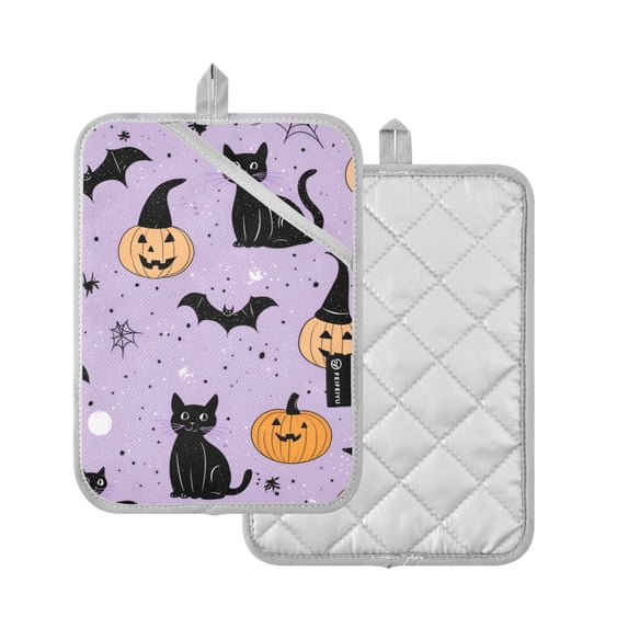 Yayeee Pot Holders Kitchen Heat Resistant with Pocket 7"x9.8" Cotton Oven Cooking Hot Pads, Light Purple Halloween Black Cat