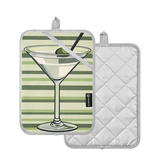 Yayeee Pot Holders Kitchen Heat Resistant with Pocket 7"x9.8" Cotton Oven Cooking Hot Pads, Martini Glass